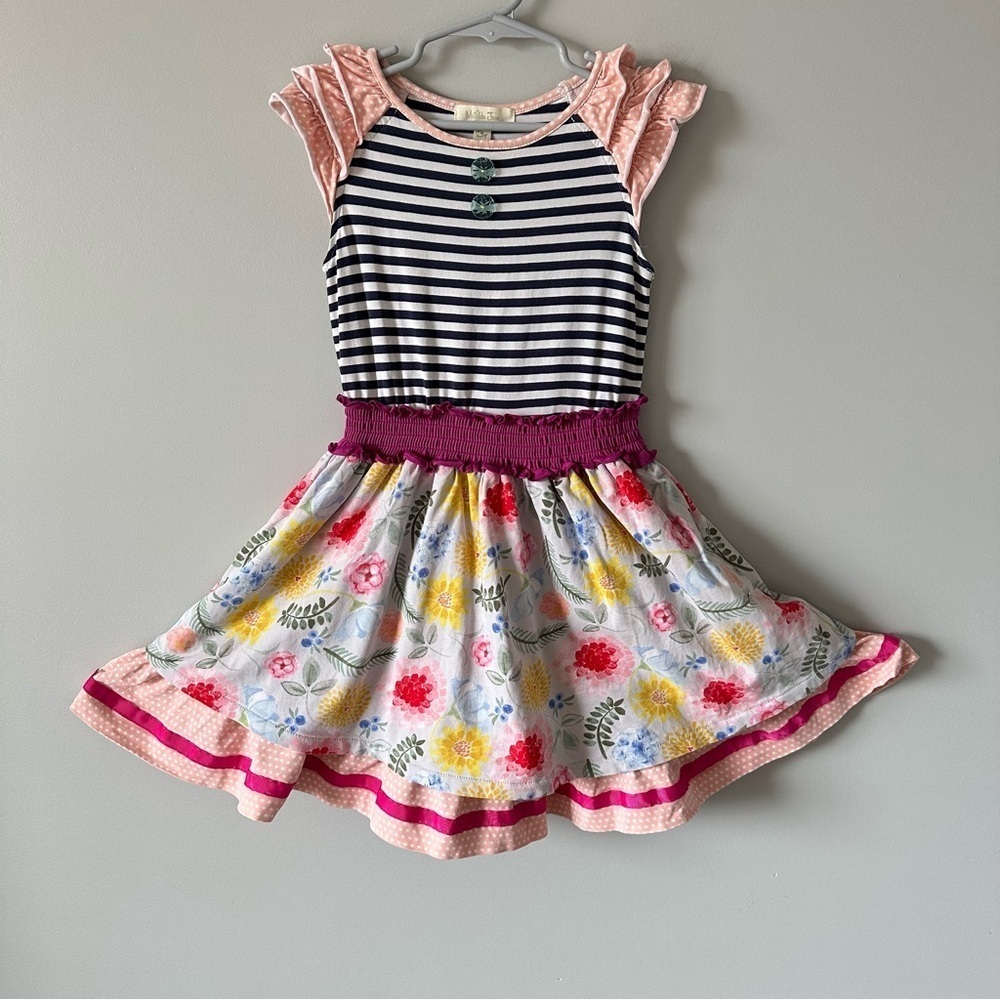 Matilda Jane Sz 6 Gummi Fruits Dress Happy and Free Fruiti Floral Stripes